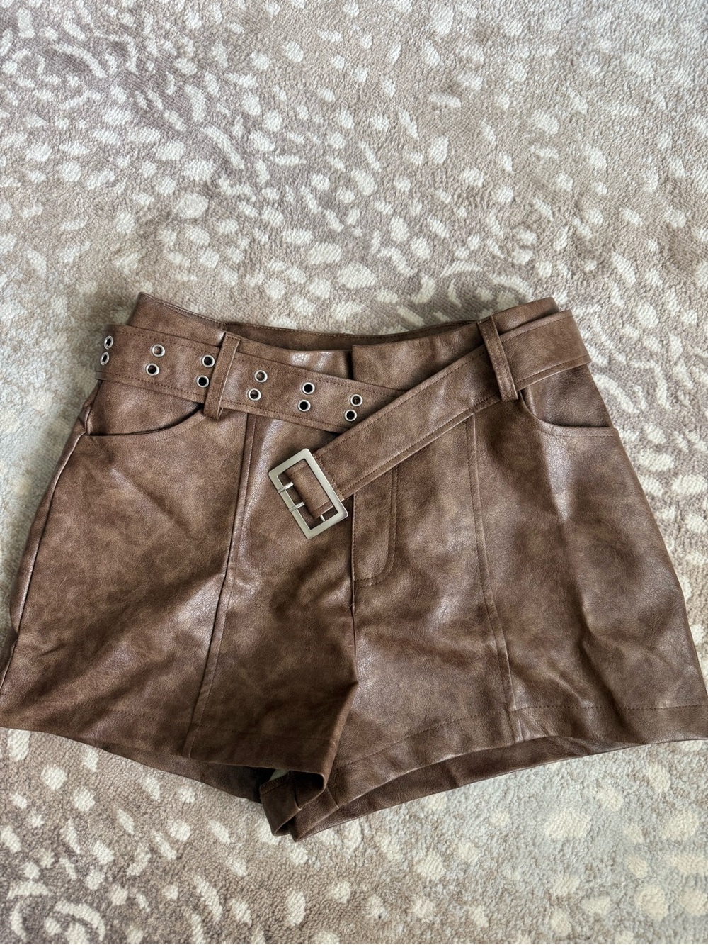Co Sono High-Rise Faux Leather Belted Women’s Shorts - NWOT